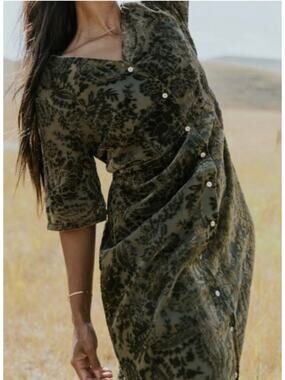 Salt Alastair Dress Velvet Burnout V-Neck Button Down XS Desert Boho Chic -NWT